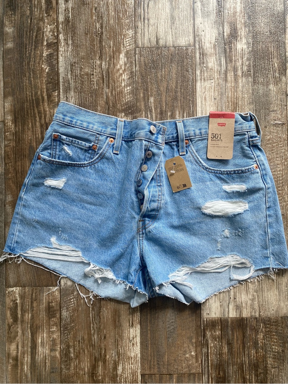 Levi's Light Blue Distressed Denim Cutoff Shorts - 501 - Picture 2 of 5